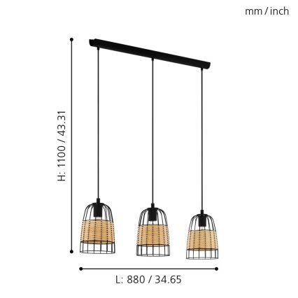 Eglo - Lestenec na vrvici 3xE27/40W/230V