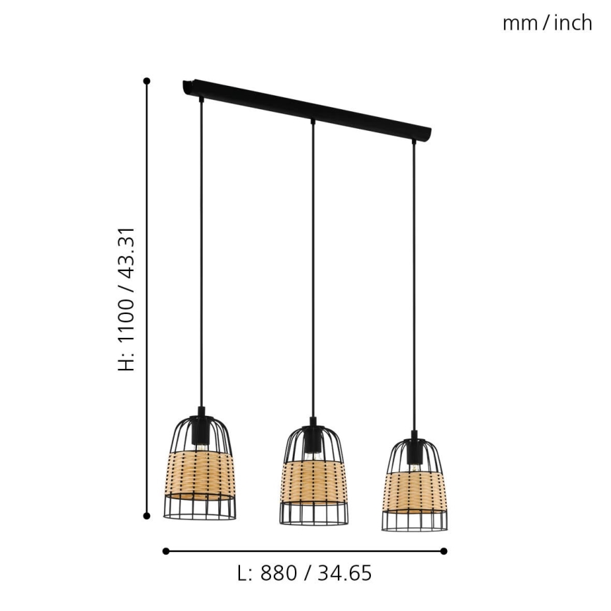 Eglo - Lestenec na vrvici 3xE27/40W/230V