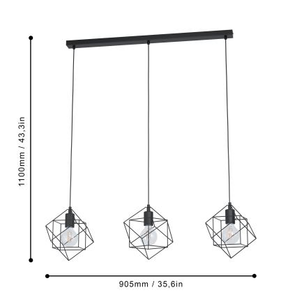 Eglo - Lestenec na vrvici 3xE27/60W/230V