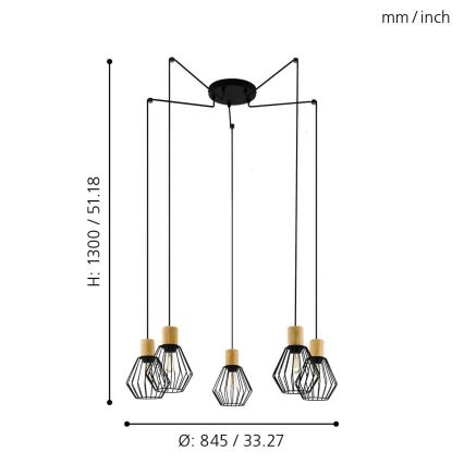 Eglo - Lestenec na vrvici 5xE27/60W/230V spider