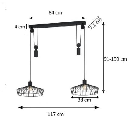 Eglo 43438 - Viseči lestenec WINKWORTH 2xE27/40W/230V