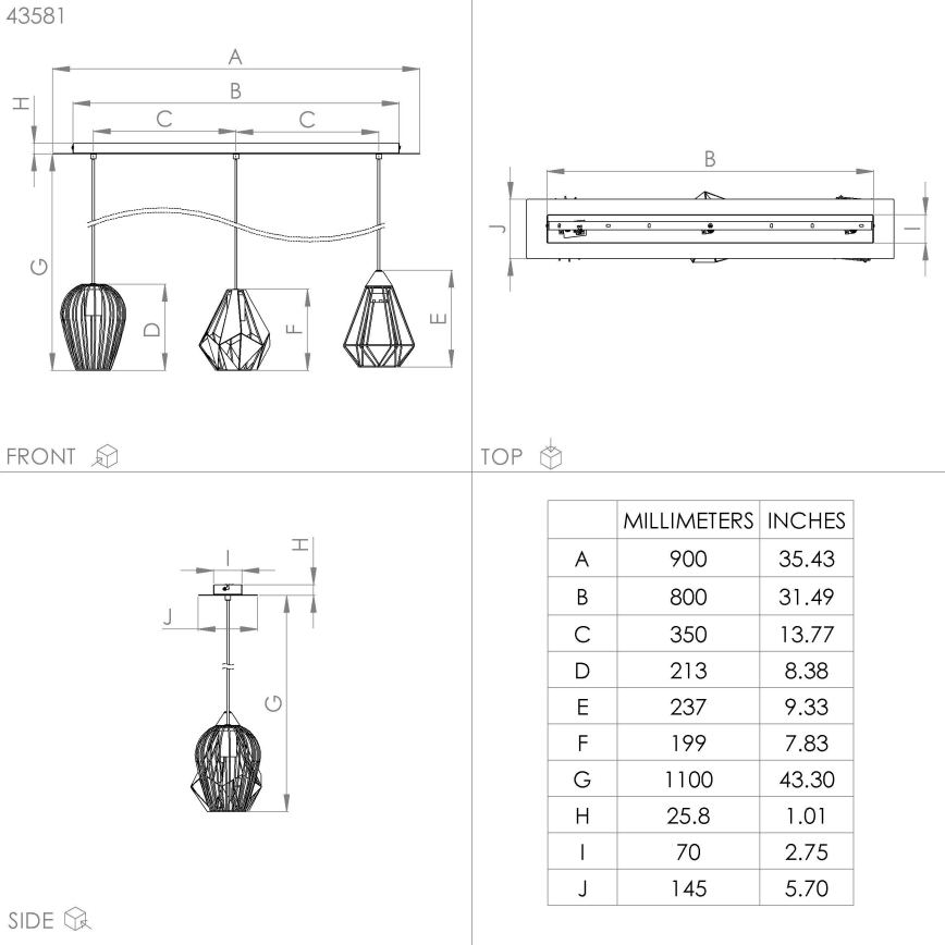 Eglo - Lestenec na vrvici 3xE27/40W/230V
