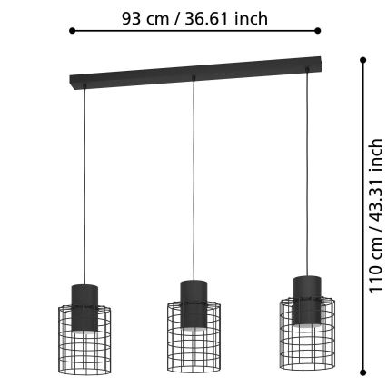 Eglo - Lestenec na vrvici 3xE27/40W/230V črn