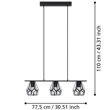 Eglo - Lestenec na vrvici 3xE27/40W/230V