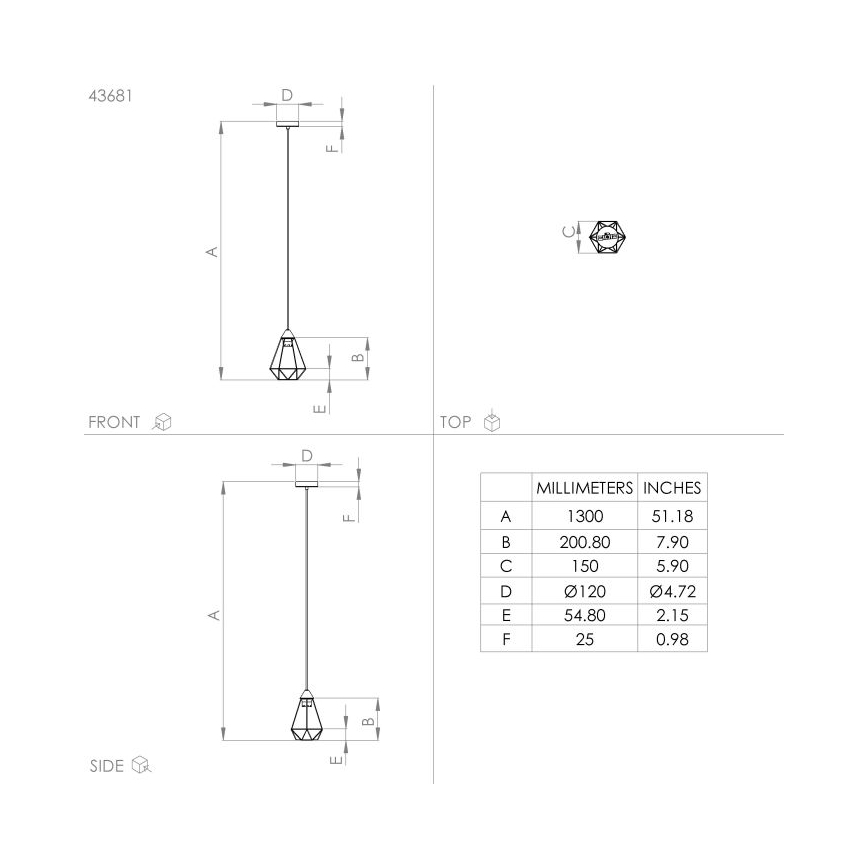 Eglo - Lestenec na vrvici 1xE27/60W/230V pr. 17,5 cm
