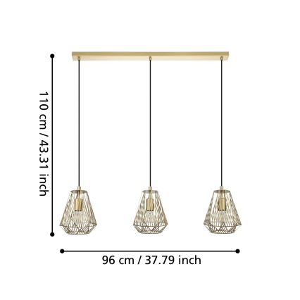 Eglo - Lestenec na vrvici 3xE27/40W/230V zlat