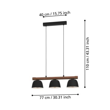 Eglo - Lestenec na vrvici 3xE27/40W/230V