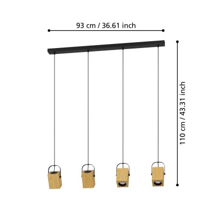 Eglo - LED Lestenec na vrvici 4xGU10/3W/230V