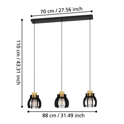 Eglo - Lestenec na vrvici 3xE27/40W/230V