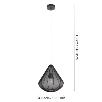 Eglo - Lestenec na vrvici 1xE27/40W/230V pr. 33,5 cm črna