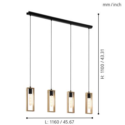 Eglo - Lestenec na vrvici 4xE27/60W/230V - FSC certifikat