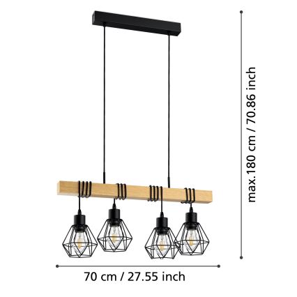 Eglo - Lestenec na vrvici TOWNSHEND 4xE27/60W/230V - FSC certifikat