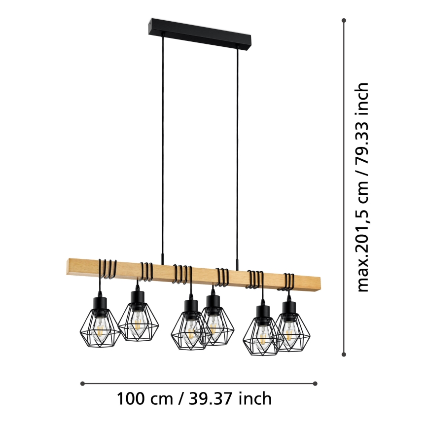 Eglo - Lestenec na vrvici TOWNSHEND 6xE27/60W/230V - FSC certifikat