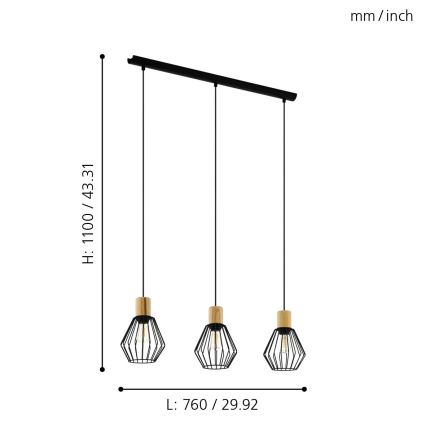 Eglo - Lestenec na vrvici 3xE27/60W/230V
