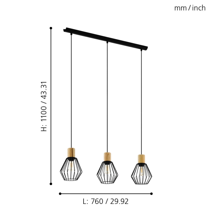 Eglo - Lestenec na vrvici 3xE27/60W/230V