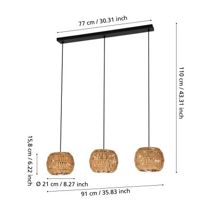 Eglo - viseči lestenec na kablu 3xE27/40W/230V rjav