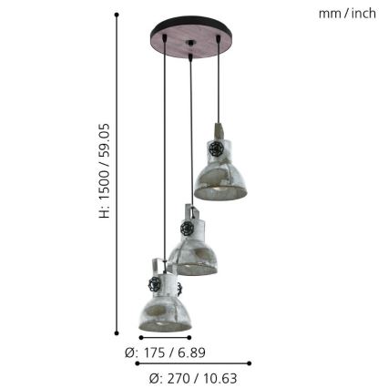 Eglo - Lestenec na vrvici 3xE27/40W/230V