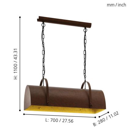 Eglo 49687 - Lestenec na verigi DEERHURST 2xE27/60W/230V