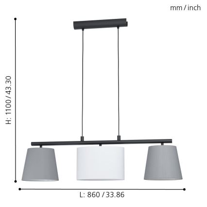 Eglo 55207 - Lestenec na vrvici ALMEIDA 3xE14/25W/230V siva