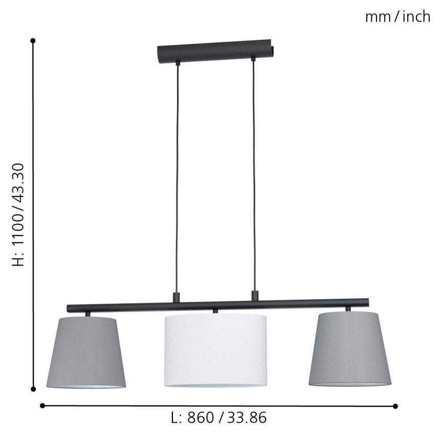 Eglo 55207 - Lestenec na vrvici ALMEIDA 3xE14/25W/230V siva