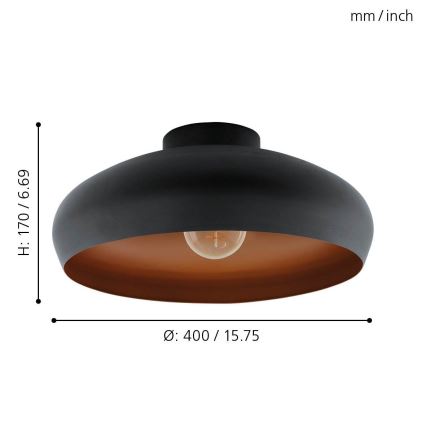 Eglo 55248 - Stropna svetilka MOGANO 1xE27/60W/230V črna