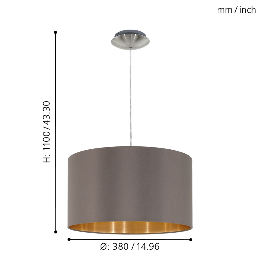 Eglo 55269 - Lestenec na vrvici MASERLO 1xE27/60W/230V rjava