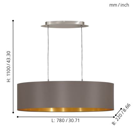 Eglo 55271 - Lestenec na vrvici MASERLO 2xE27/60W/230V rjava