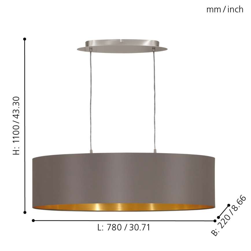 Eglo 55271 - Lestenec na vrvici MASERLO 2xE27/60W/230V rjava