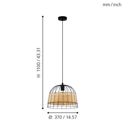 Eglo 55709 - Lestenec na vrvici ANWICK 1xE27/40W/230V ratan