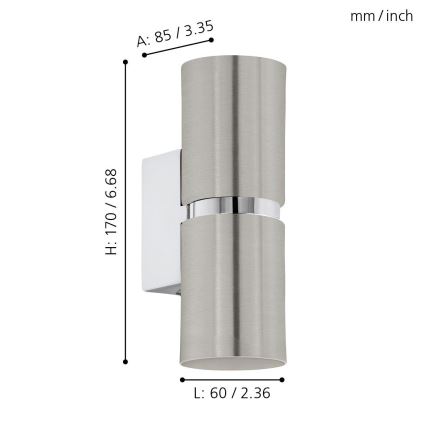 Eglo 64794 - LED Stenska svetilka PASSA PRO 2xGU10/3,3W/230V 3000K mat krom