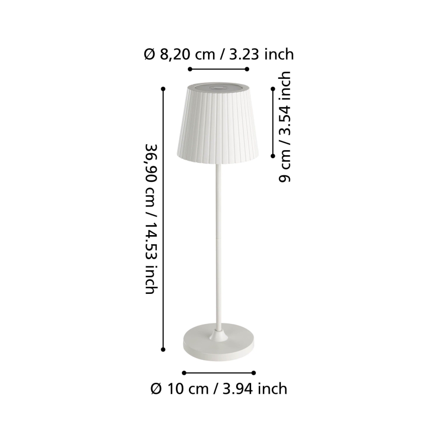 Eglo - Zatemnjevalna LED zunanja polnilna namizna svetilka LED/3,8W/5V 2400/3000/4000K 2000 mAh IP44 bela