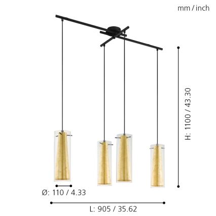 Eglo 79344 - Lestenec na vrvici PINTO GOLD 4xE27/40W/230V zlata