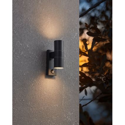 Eglo 79545- LED Zunanja stenska svetilka s senzorjem ARAPONGAS 2xGU10/2,8W/230V IP44 črna