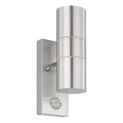 Eglo 79594- LED Zunanja stenska svetilka s senzorjem ARAPONGAS 2xGU10/2,8W/230V IP44 mat krom