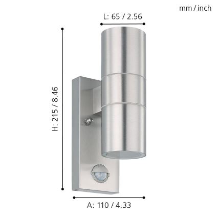 Eglo 79594- LED Zunanja stenska svetilka s senzorjem ARAPONGAS 2xGU10/2,8W/230V IP44 mat krom