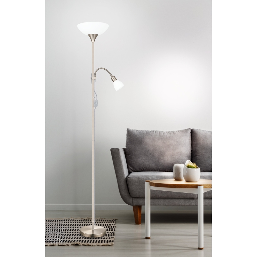EGLO - Stoječa svetilka 1xE27/60W + 1xE14/25W matni krom