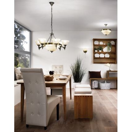 Eglo - Lestenec na verigi 9xE14/60W alabasterno steklo
