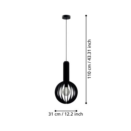 Eglo - Lestenec na vrvici 1xE27/40W/230V pr. 31 cm črna