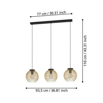 Eglo - Lestenec na vrvici 3xE27/40W/230V