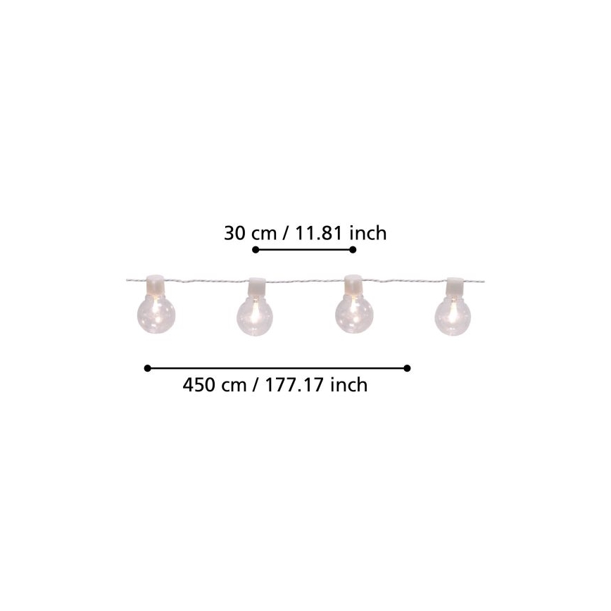 Eglo - LED Zunanja okrasna veriga 16xLED/0,064W/24V IP44 bela
