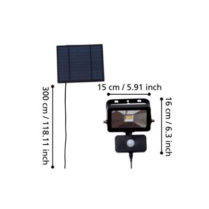 Eglo - LED Solarni reflektor s senzorjem 15xLED/0,03W/3,7V 2600 mAh IP44