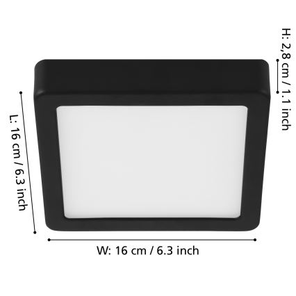 Eglo - LED stropna svetilka z zatemnitvijo LED/11W/230V črna 16x16 cm