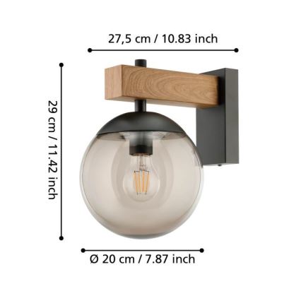 Eglo - Zunanja stenska svetilka 1xE27/40W/230V črna/les IP44