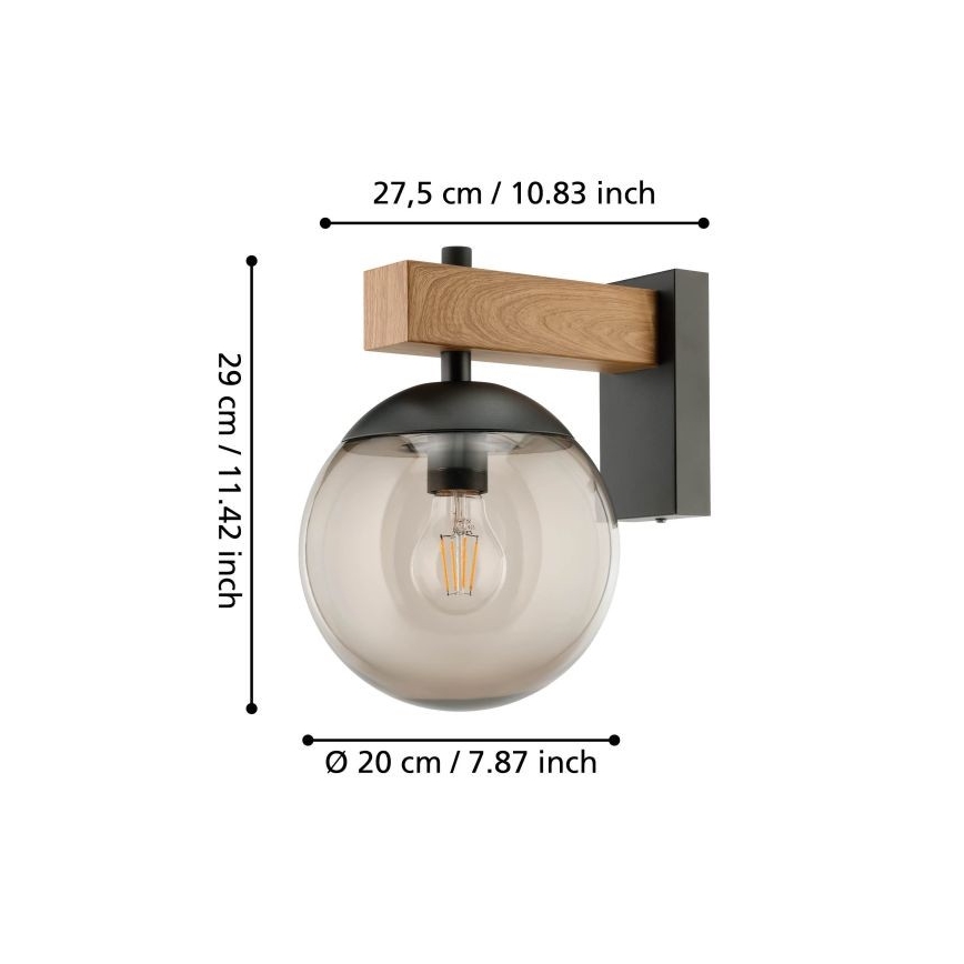 Eglo - Zunanja stenska svetilka 1xE27/40W/230V črna/les IP44