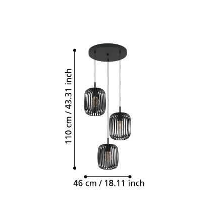 Eglo - Lestenec na vrvici 3xE27/40W/230V črna