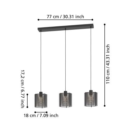 Eglo - Lestenec na vrvici 3xE27/40W/230V