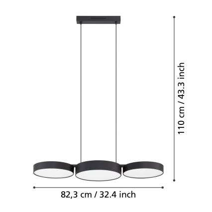 Eglo - LED RGBW Zatemnitveni lestenec na vrvici 3xLED/7,5W/230V 2700-6500K črna