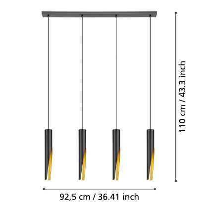 Eglo - LED Lestenec na vrvici 4xGU10/4,5W/230V črna/zlata