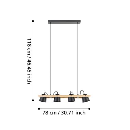 Eglo - LED RGBW Zatemnitveni lestenec na vrvici 4xLED/3,7W/230V 2700-6500K