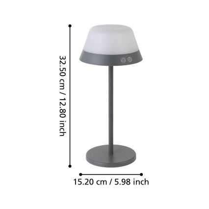 Eglo - LED RGBW Zatemnitvena zunanja svetilka na dotik 2v1 LED/1,5W/5V 2600 mAh IP54 siva